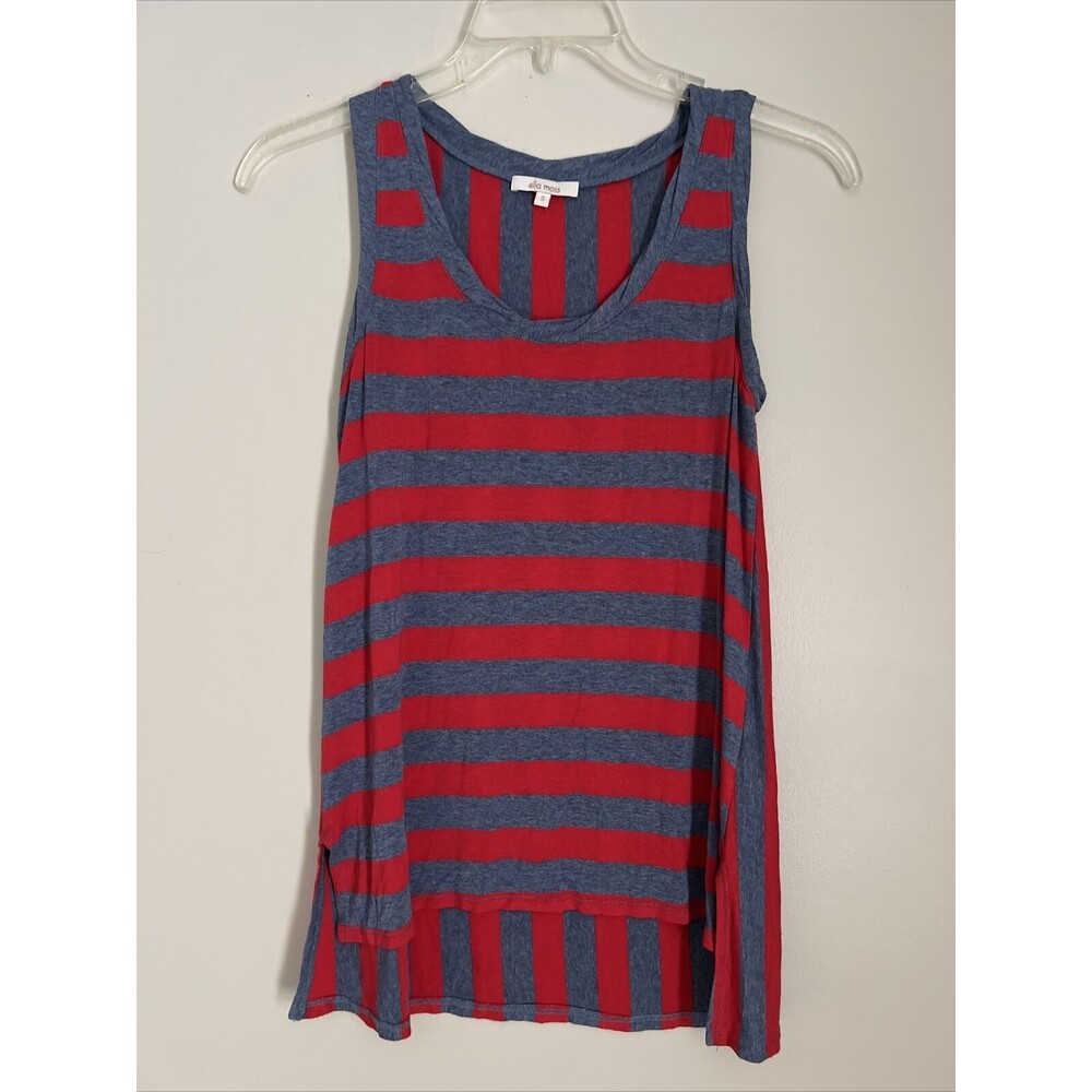 Ella Moss Red & Chambray Blue  Striped Swing Tank Top Small S EUC